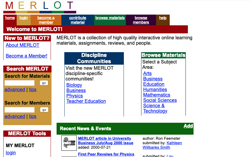 MERLOT screenshot from 1997
